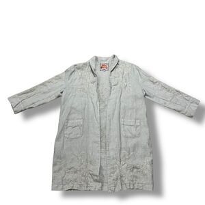 Johnny Was Sadie Linen Coat L Gray Open Front Boho Resort Layering Piece